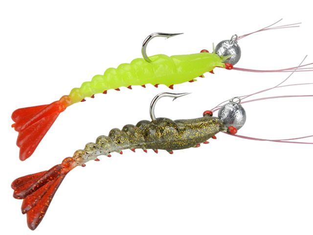 Isca Soft Maré Camarão Articulado 8 Barbas P com Jig Head - 7cm