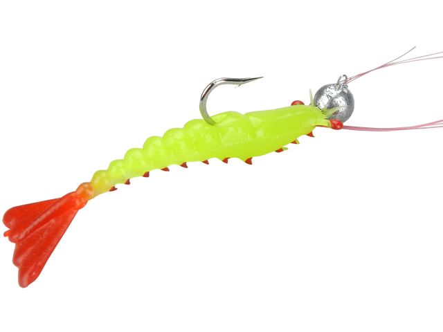 Isca Soft Maré Camarão Articulado 8 Barbas P com Jig Head - 7cm