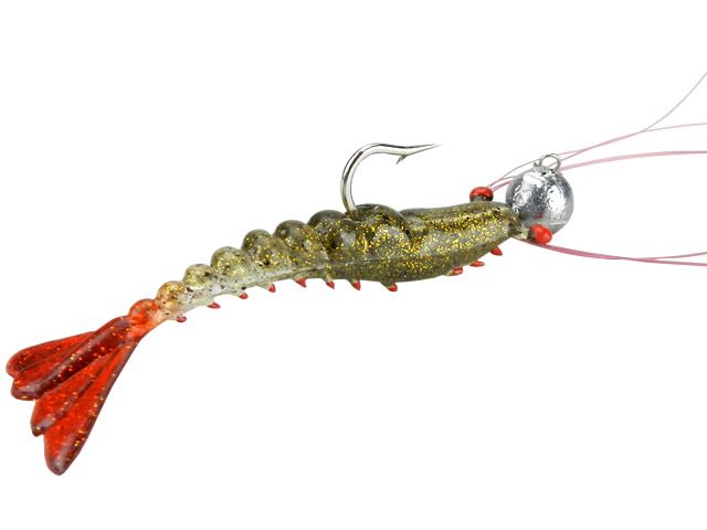 Isca Soft Maré Camarão Articulado 8 Barbas P com Jig Head - 7cm