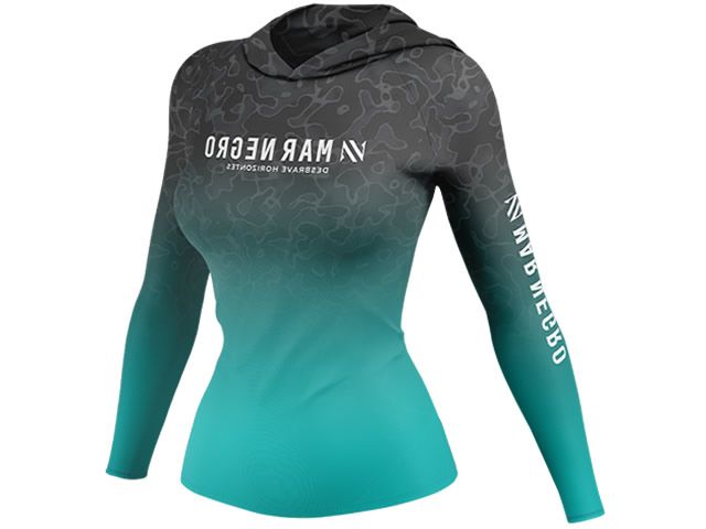 Camiseta Feminina Mar Negro 49428 Sublimada Degrade Verde - Com Capuz e Luvinha