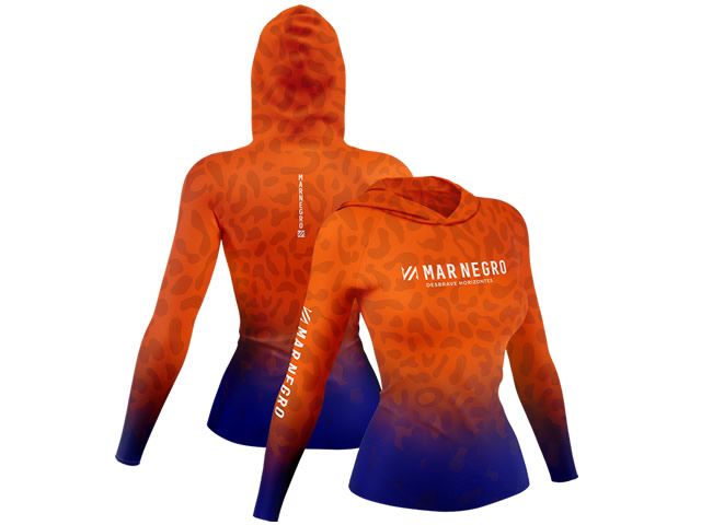 Camiseta Feminina Mar Negro 49428 Sublimada Onça Laranja - Com Capuz e Luvinha