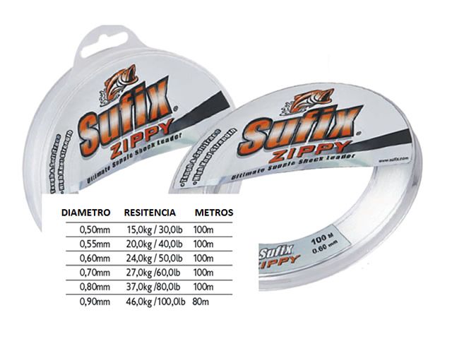Linha Shock Leader Sufix Zippy Carbon 0,80mm 80lb 100m