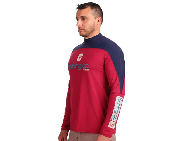 Camiseta Masculina Fishing Co com Recorte - Cereja/Marinho