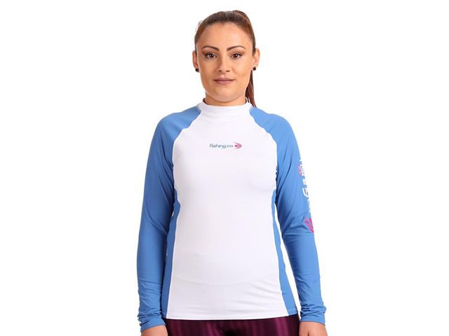 Camiseta Feminina Fishing Co com Recorte - Branco/Cool Blue