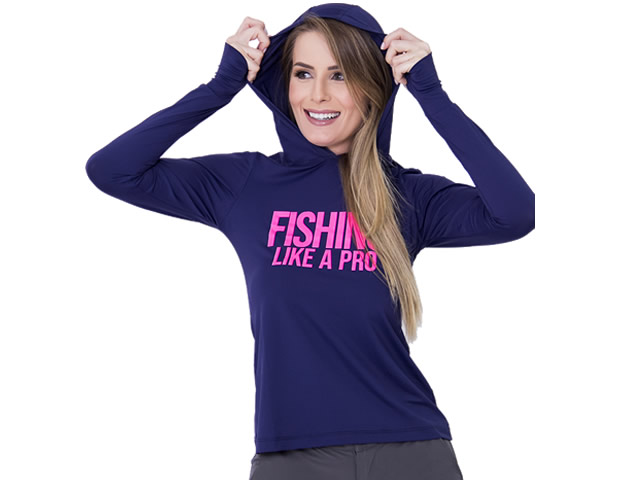 Camiseta Feminina Poliamida Mar Negro 49369 Azul Marinho - Com Capuz e Luvinha