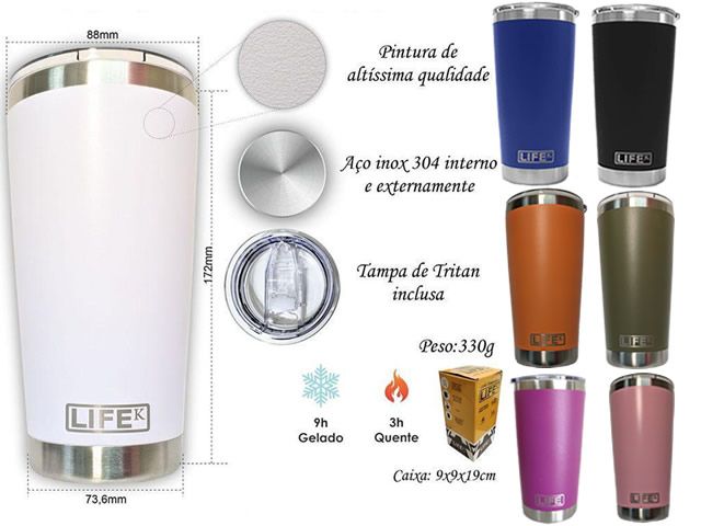 Copo Life k Térmico em Aço Inox 591ml